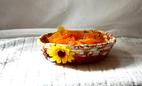 Fall Candy Bowl, 1 Country Cottage Key Basket, Office Clip Holder, Change Coin Bowl, Quilted Fabric Rope Basket, Unique Autumn Gift Basket