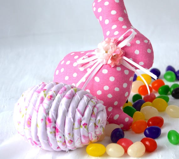 Handmade Pink Shabby Chic Fabric Easter Egg Ornament, Rose Floral