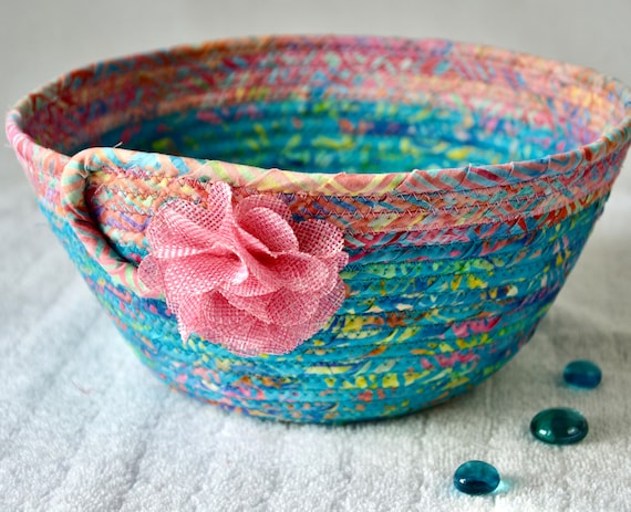 Batik Fabric Basket, Aqua Fruit Bowl, Handmade Blue Decor Basket, Decorative Key Basket, Lovely Gift Basket, Napkin Holder, Bread Basket