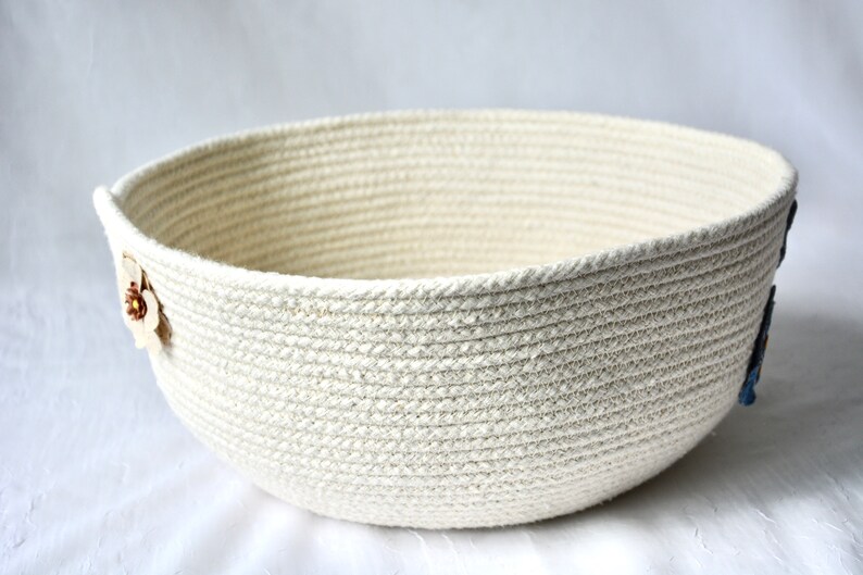 Denim Floral Basket Handmade Rope Bowl Country Napkin Etsy