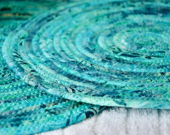 Turquoise Batik Mat, 2 Boho Place Mats, Handmade Potholders, Hot Pads, Fabric Table Trivets, Kitchen Home Decor, Table Topper Runner