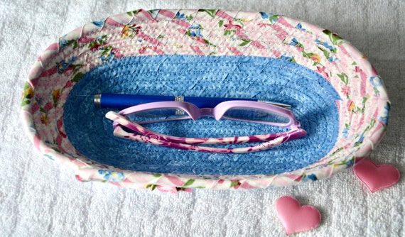 Pink Candy Dish, Dresser Ring Tray, Eyeglases Holder, Handmade Fabric Bowl, Key Holder, Vanity Tray, Desk Organizer, Unique Gift Basket