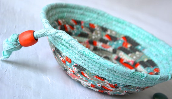 Green Key Basket Coiled Bowl Wallet Holder Country Catchall Bowl Jewelry Catcher Handmade Ring Dish Tray Woven Fiber Bowl