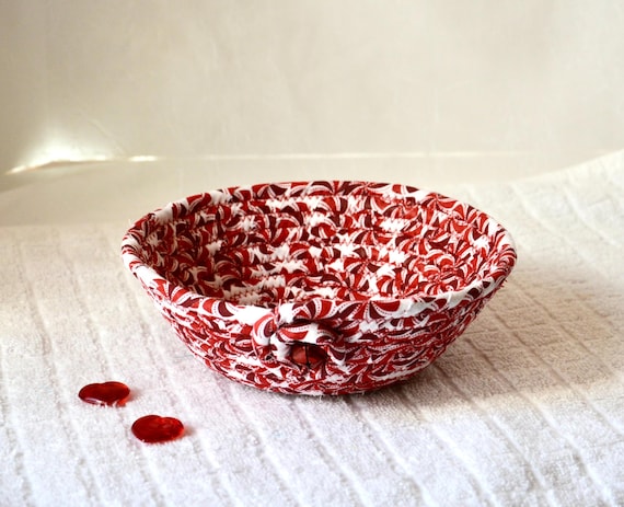Christmas Candy Bowl, Handmade Red Bell Holiday Basket, Cute Potpourri Holder, Woven Rope Key Bowl, Unique Gift Basket, Ring Dish Tray