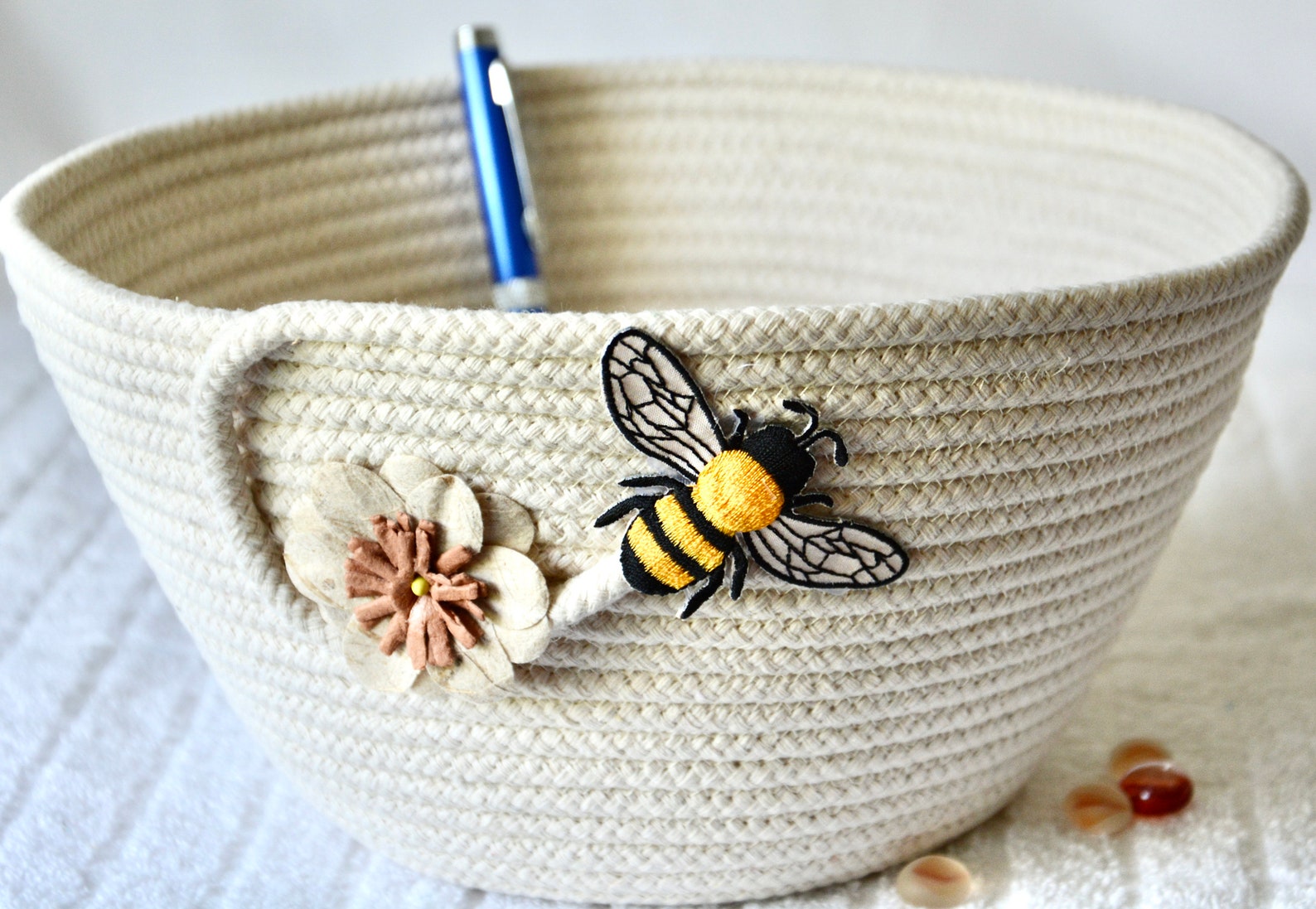 Bee Rope Basket Neutrals Bowl Handmade Picnic Basket Etsy