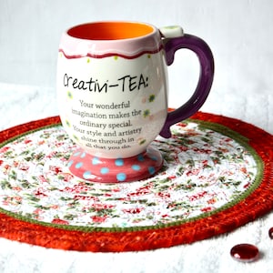 Holiday Table Topper, 1 Christmas Place Mat, Handmade Hot Pad,  Trivet, Table Mat, Lovely Christmas Decoration, Artisan Quilted Dining Mat