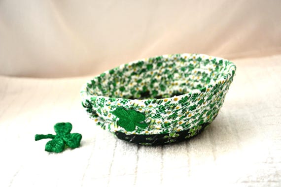 St. Patrick's Day Candy Bowl, 1 Handmade Irish Shamrock Fabric Basket