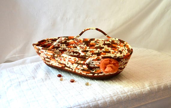 Thanksgiving Bread Basket, Autumn Fruit Bowl, Textile Art Basket, Remote or Mail Bin, Handmade Batik Fabric Basket, Country Napkin Holder