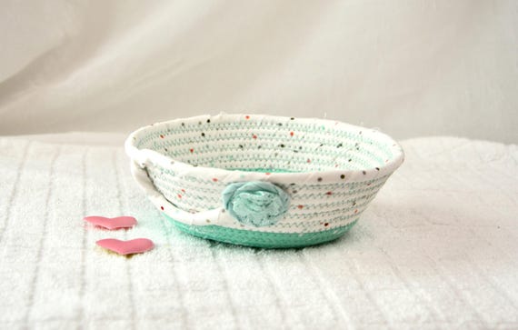 Pastel Ring Dish, Summer Picnic Basket, Cute Candy Dish, Handmade Change Holder, Lime Cream Bowl, Sweet Aqua Tray, Unique Gift Basket