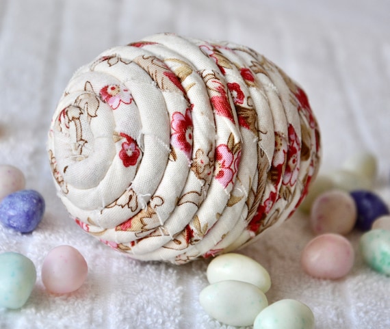 Handmade Easter Egg, 1 Victorian Rose Easter Decoration, Shabby Chic Basket Filler, Hand Coiled Fabric Easter Egg, Spring Decor