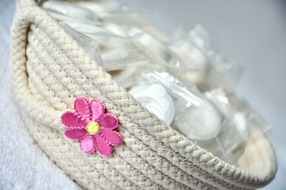 Handmade Candy Bowl, Pink Daisy Rope Basket, Country Key Tray