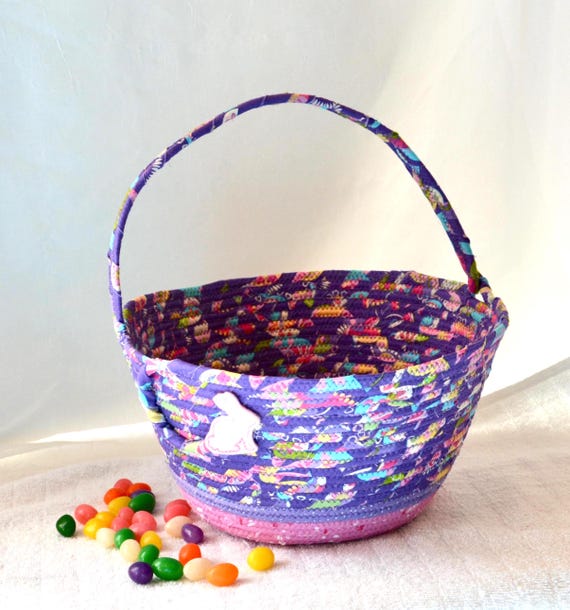Handmade Purple Easter Basket, Candy Bucket, Unique Easter Egg Hunt Tote Bag for Girls