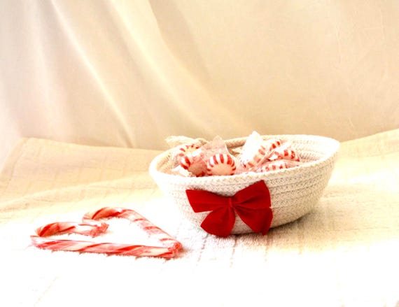 Christmas Candy Bowl: Handmade Rope Basket, Country Trinket Tray, Ring Dish, Stocking Stuffer
