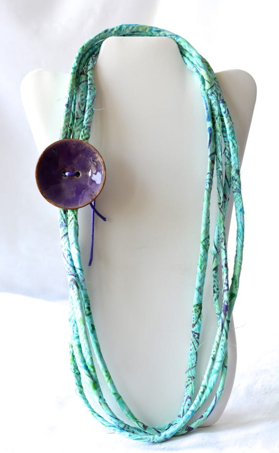 Summer Batik Necklace, Fun Beach Jewelry, Turquoise Fashion Infinity Fabric Necklace, Handmade Trendy Skinny Necklace, Gift for her
