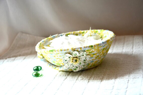 Handmade Yellow Spring Basket: Hand Coiled Fabric Ring/Candy Bowl