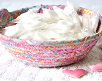 Batik Candy Bowl, Candy Pink Basket, 1 Handmade Batik Fabric Bowl, Spring Gift Basket, Small Ring Dish, Birthday Present