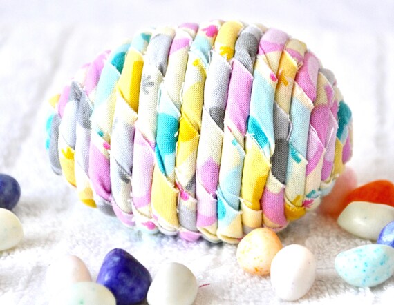 Handmade Easter Egg Ornament, Hand Coiled Fabric Easter Egg