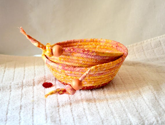 Artisan Pink Baskets, 2 Nesting Bowls, Candy Dishes, Batik Fabric Baskets, Handmade Bath Soap Holder, Potpourri Bowls, Textile Art Baskets