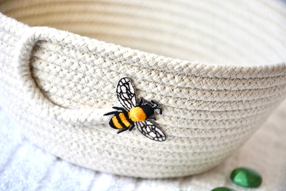 Bee Keeper Gift Basket, Minimalist Sourdough Proofing Bowl, Honey Bee Proving Bowl, Handmade Bread Basket, Farmhouse Coiled Rope Basket