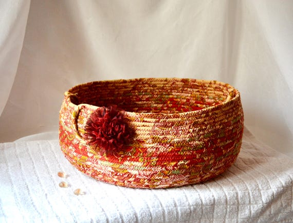 Victorian Rose Basket, Handmade Rose Floral Basket, Shabby Chic Yarn Holder, Fall Entry Hat and Gloves Bin, Gift Basket for her