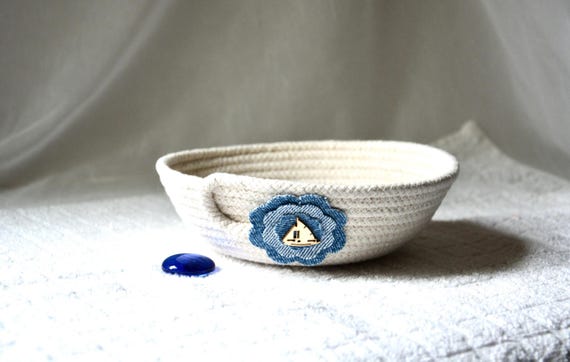 Handmade Coiled Rope Basket, Nautical SailBoat Key Bowl