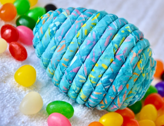 Blue Easter Egg, 1 Ornament, Handmade Batik Fabric Easter Egg, Easter Egg Hunt Toy, Hand Coiled Easter Egg, Spring Pastel Blue Easter Egg