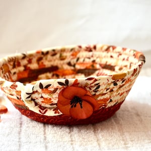 Handmade Fall Earth Tone Catchall Bowl, Autumn Quilted Fabric Basket, Key Tray, Candy Dish