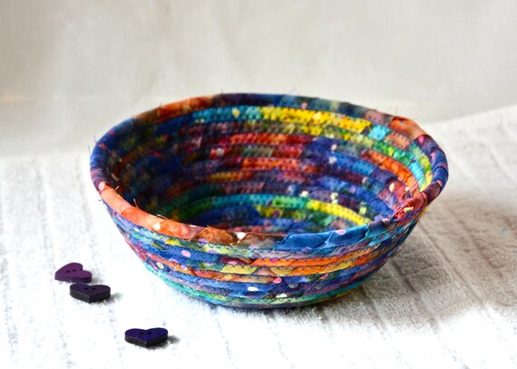 Artisan Batik Fabric Bowl, Handcrafted Ring Tray, Boho Key Holder, Catchall Basket, Jewelry Catcher, Potpourri Bowl, Colorful Candy Dish