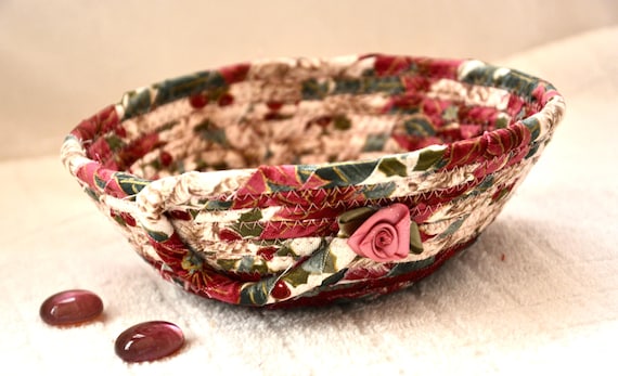Shabby Chic Christmas Candy Bowl: Handmade Holiday Fabric Basket, Small Trinket Tray