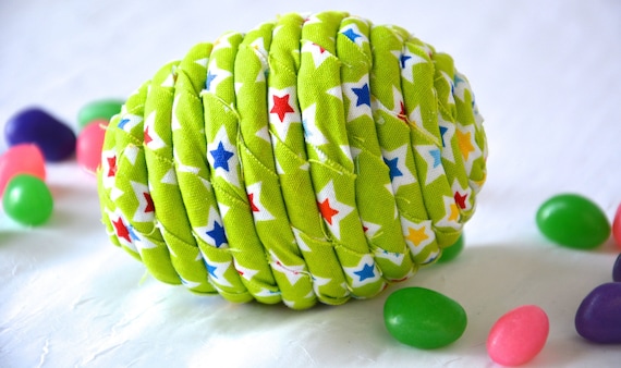 Whimsical Green Easter Egg, 1 Handmade Easter Egg Hunt Toy, Coiled Fabric Easter Egg