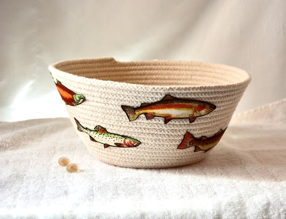 Fishermen Gift Basket, Fish Key Holder, Minimalist Clothesline Bowl, Fish Decor Basket, Key Bowl, Handmade Rope Bowl, Gift for Father him