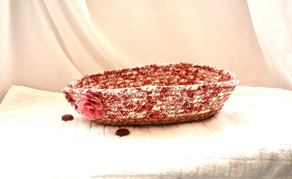 Decorative Floral Fabric Basket: Handmade Shabby Chic Eyeglasses, Key or Pen Bowl