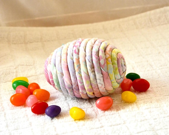 Pastel Batik Fabric Egg, 1 Handmade Easter Egg Decoration, Hand Coiled Fabric Rope Egg