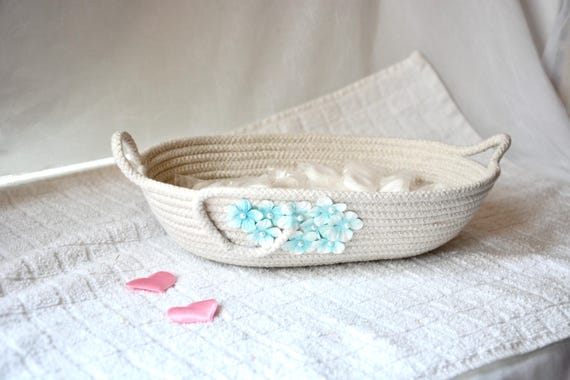 Summer Rope Basket, Country Eyeglass Tray, Cottage Key Holder, Handmade Ring Bowl, Farmhouse Clothesline Basket, Shabby Chic Oval Bowl