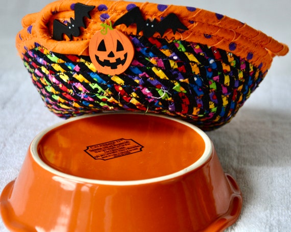 Halloween Candy Bowl, Orange Fabric Basket, Fall Home Decor Basket, Change Dish, Coin Holder, Fall Halloween Decoration, Ring Dish