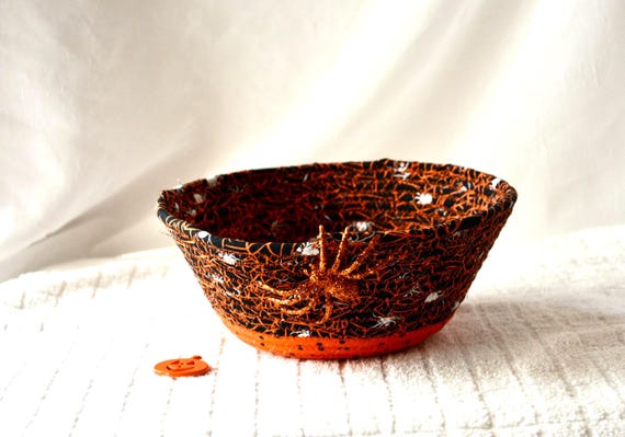 Halloween Candy Bowl, Decorative Spider Basket, Handmade Spider Web Bucket, Fall Napkin Basket, Mail Bin, Key Holder, Fruit Bowl
