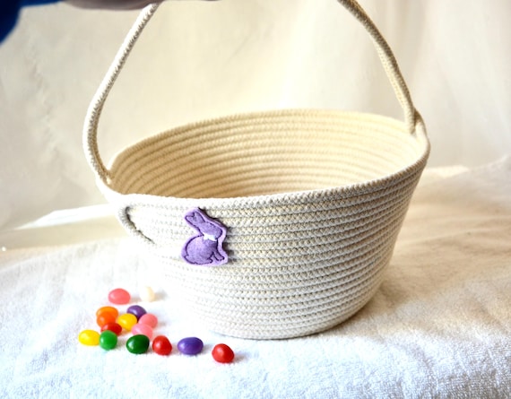 Easter Candy Bucket, Handmade Easter Rope Basket, Easter Egg Hunt Tote Bag