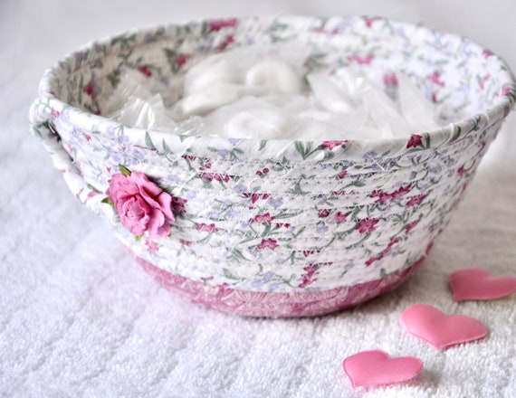 Lovely Gift Basket, Shabby Chic Basket, 1 Handmade Candy Bowl, English Garden Ring Dish, Dresser Key Tray, Floral Potpourri Bowl