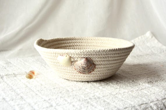 Seashell Candy Dish, Nautical Rope Bowl, Handmade Shell Holder, Coastal Ring Bowl, Cape Cod Shell Basket, Seashore Beach Bowl