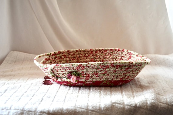 Handmade Shabby Chic Fabric Basket: Mauve Floral Desk Bowl