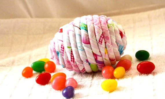 Handmade Pink Fabric Easter Egg Ornament, Coiled Shabby Chic Decor