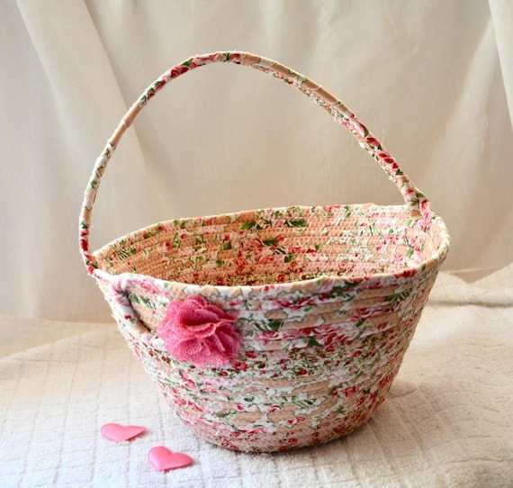 Handmade Floral Easter Basket: Shabby Chic Decor, Easter Egg Hunt Tote Bag