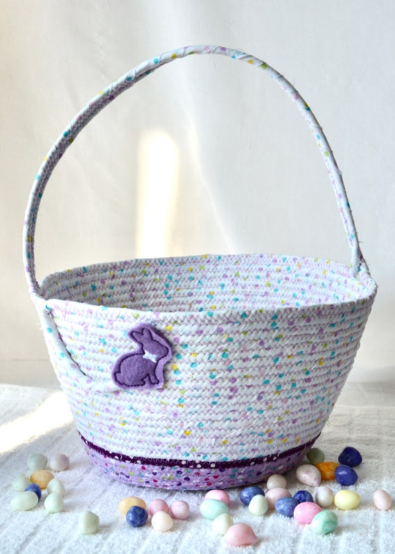 Girl Easter Basket, Cute Easter Bucket, Easter Egg Hunt Tote Bag, Pastel Dot Basket, Handmade Baby Girl First Basket