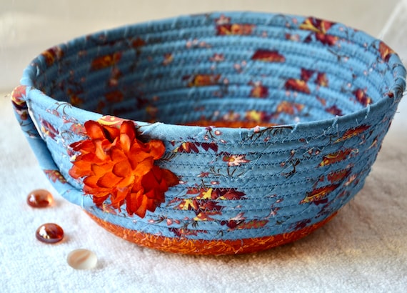Country Fall Basket, Autumn Blue Napkin Holder, Cottage Fruit Bowl, Handmade Bread Basket, Remote Control Bin, Mail Holder, Desk Accessory