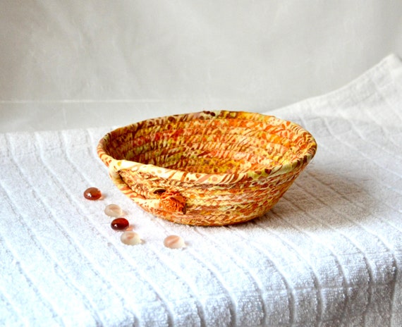 Fall Candy Bowl, Earth Tone Key Holder, 1 Handmade Batik Fabric Basket, Country Change Dish, Autumn Potpourri Holder, Fall Ring Dish