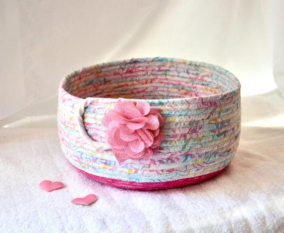Pastel Pink Easter Basket, Handmade Batik Fabric Basket, Spring Decoration
