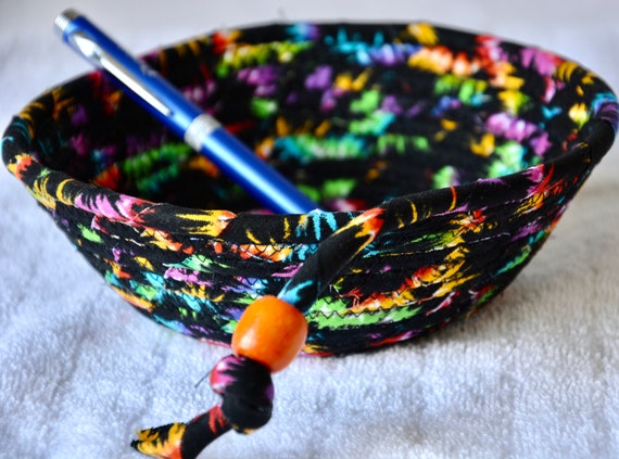 Black Halloween Candy Dish, Fall Key Holder, 1 Handmade Fabric Rope Bowl, Desk Accessory, Small Ring dish, Kitchen Organizer, Gift Basket