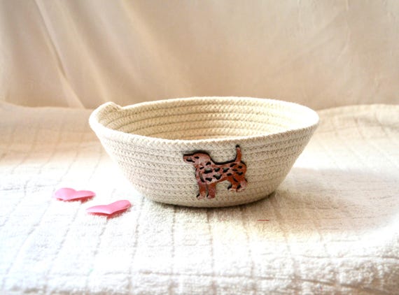 Handmade Rope Bowl with Dog Accent, Country Candy Bowl, Dog Toy Holder