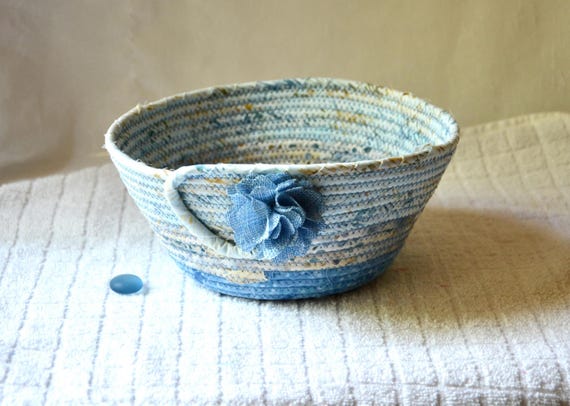 Indigo Blue Basket, Handmade Country Fruit Bowl, Gorgeous Batik Fiber Basket, Boho Chic Key Bowl, Mail Basket, Remote Control Holder