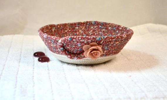 Shabby Chic Basket, Handmade Pink Potpourri Bowl, Cute Desk Clip Holder, Mauve Rose Candy Dish, Key Holder, Trinket Tray, Gift for her
